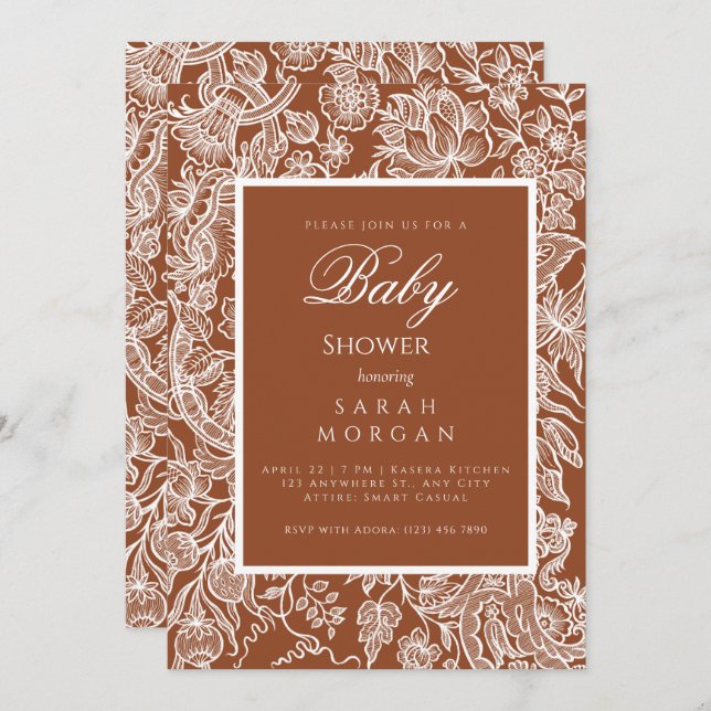 Elegant Boho Terracotta Line Art Wildflower Invitation (Front/Back)