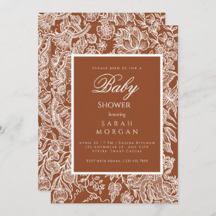 Elegant Boho Terracotta Line Art Wildflower Invitation