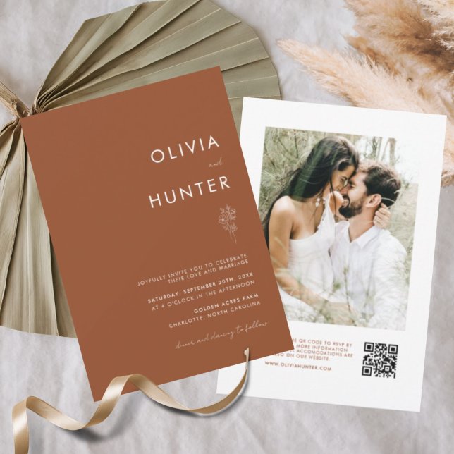 Elegant Boho Terracotta QR Code Wedding Invitation (Creator Uploaded)