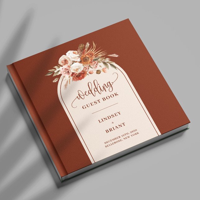 Elegant Boho Terracotta Sage Pampas Grass Floral Guest Book (Elegant Boho Terracotta Pampas Grass Boho Floral Guest Book)