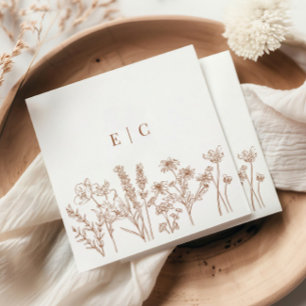 Elegant Boho Terracotta Wildflower Initial Wedding Napkin