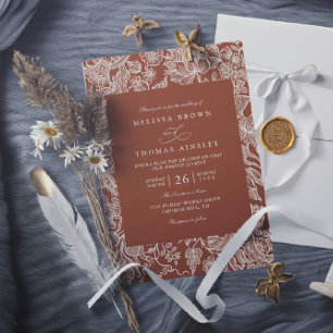 Elegant Boho Terracotta Wildflower QR Code Wedding Invitation