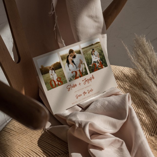 Elegant Boho Terrcaotta Modern 3 Photos Wedding Save The Date (Creator Uploaded)