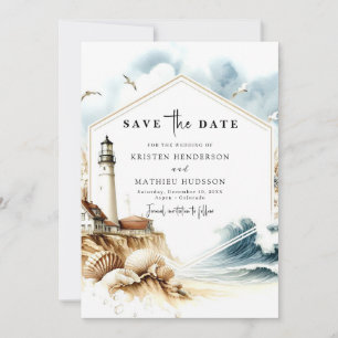 Elegant Boho Typography Lighthouse Wedding Save The Date