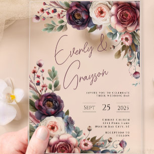 Elegant Boho Victorian Rose Bouquet Acrylic Invitations