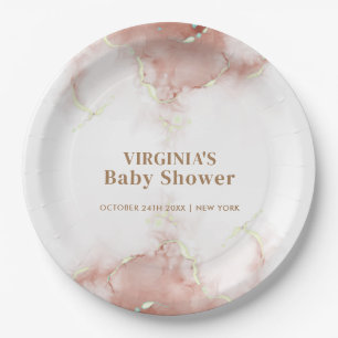Elegant Boho Watercolor Agate Gold Baby Shower Paper Plate