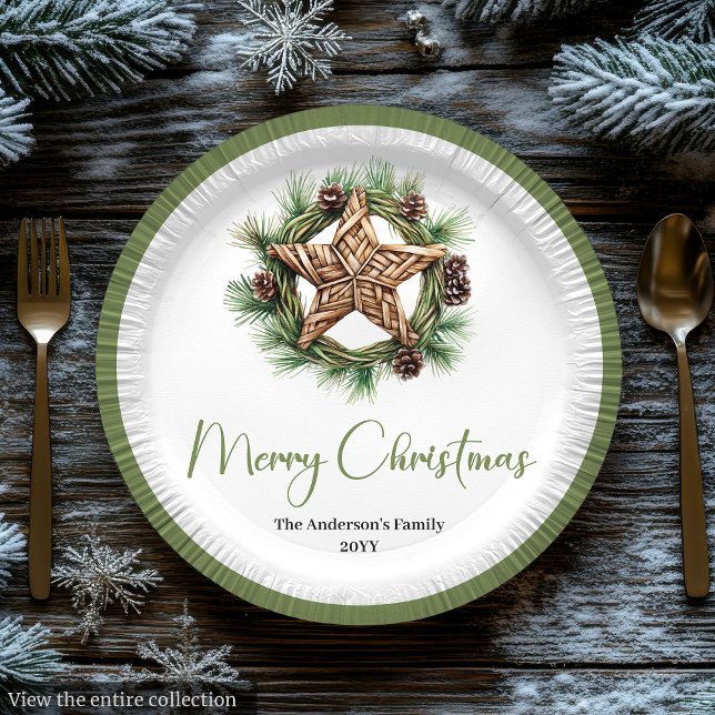 Elegant Boho Watercolor Christmas Wreath Plates (Elegant Boho Watercolor Christmas Wreath Plates)