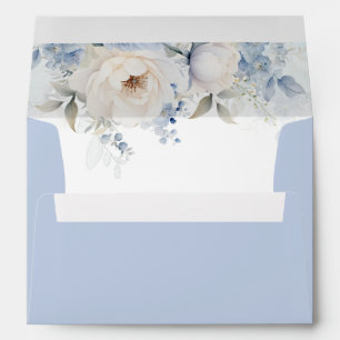 Elegant Boho Watercolor Dusty Blue Floral Wedding Envelope