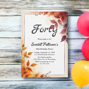 Elegant Boho Watercolor Floral Fall 40th Birthday Invitation