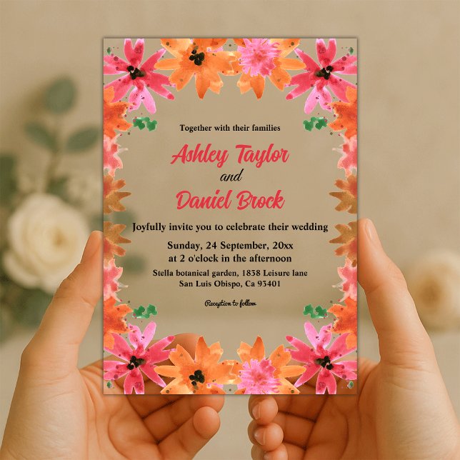 Elegant Boho Watercolor Floral Fall Wedding Acrylic Invitations (Creator Uploaded)