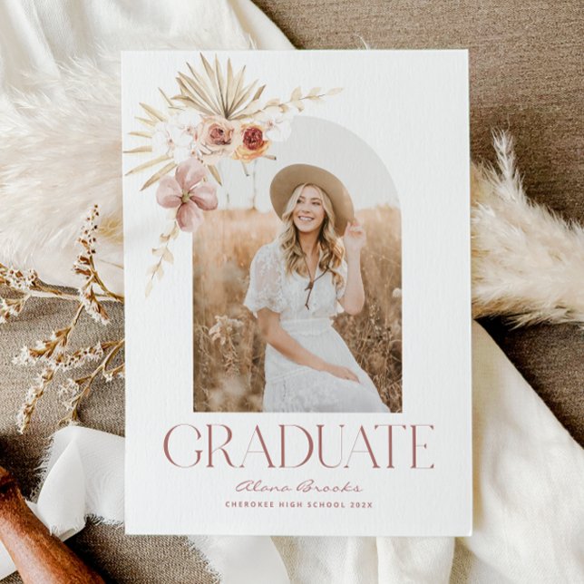 Elegant Boho Watercolor Floral | Photo Graduation Announcement (Elegant Boho Floral Photo Graduation Announcement)