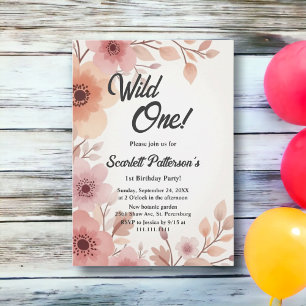 Elegant Boho Watercolor Floral Summer 1st Birthday Invitation