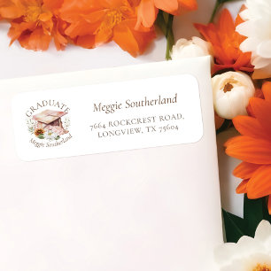 Elegant Boho Watercolor Florals Graduation Cap Return Address Label