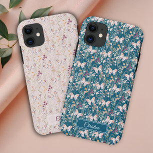 Elegant Boho Watercolor Flower Butterfly Monogram  iPhone 11 Case