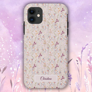 Elegant Boho Watercolor Flower Butterfly Monogram iPhone 11 Case
