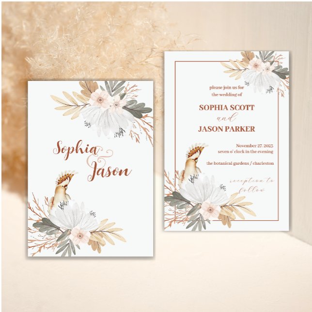 Elegant Boho Watercolor Flower Wedding  Invitation (Creator Uploaded)