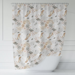 Elegant Boho Watercolor flowers & Birds Shower Curtain