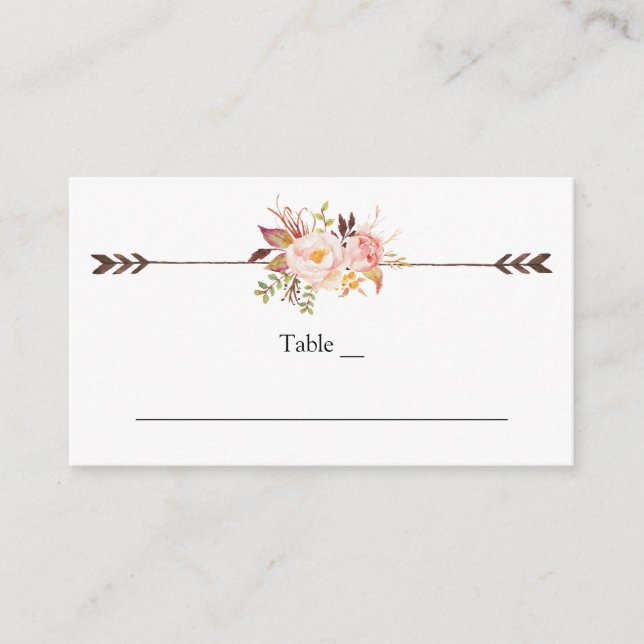 Elegant Boho Watercolor Flowers Bohemian Floral Place Card (Front)