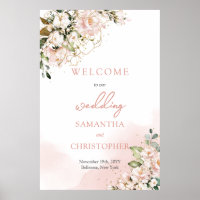 Elegant boho watercolor soft pink wedding welcome
