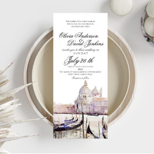 Elegant Boho Watercolor Venice Script Wedding Invitation