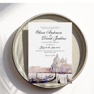 Elegant Boho Watercolor Venice Script Wedding Invitation