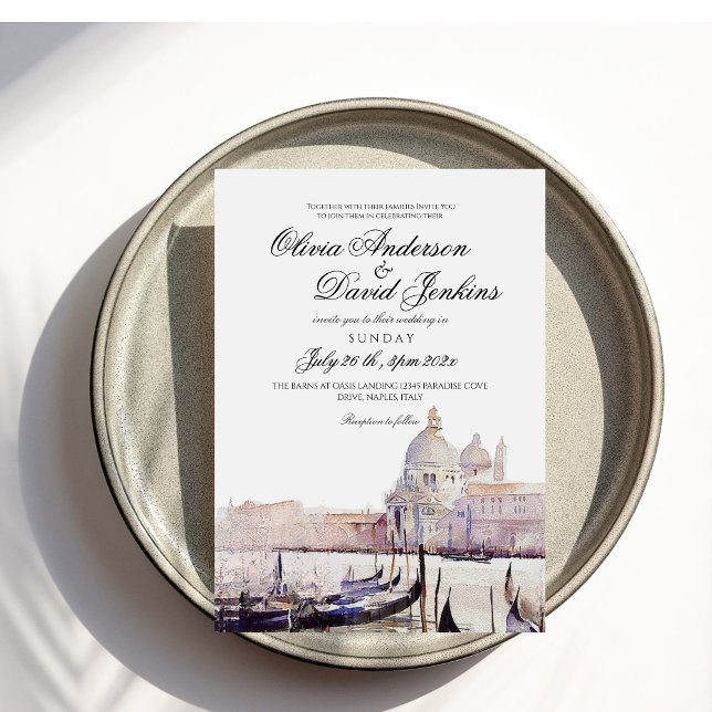 Elegant Boho Watercolor Venice Script Wedding Invitation (Creator Uploaded)