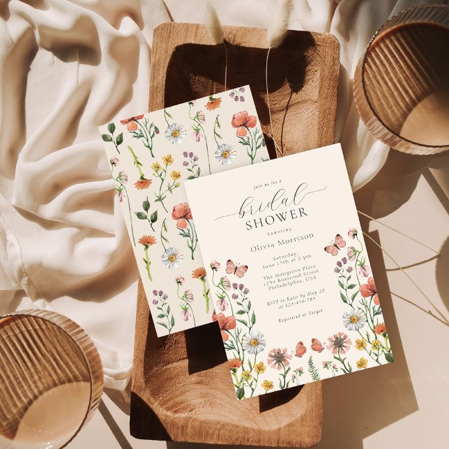 Elegant Boho Watercolor Wildflower Bridal Shower Invitation (Creator Uploaded)
