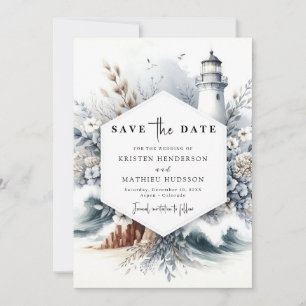 Elegant Boho Waves Lighthouse Wedding Save The Date
