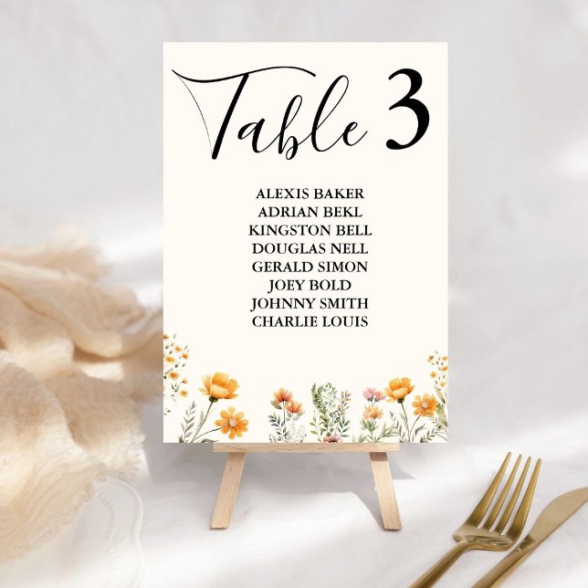 Elegant Boho  Weadow Ivory Wildflower Wedding  Table Number (Creator Uploaded)