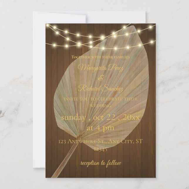 Elegant Boho Wedding Invitation with Palm Leaf and (Front)