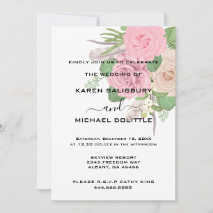 Elegant Boho Wedding Invite - Floral Pink Bouquet
