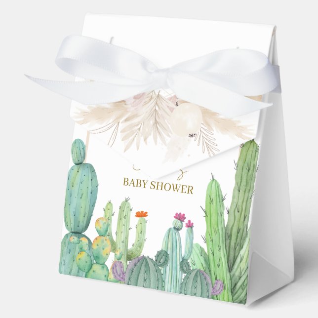 Elegant Boho Western Cactus Arch Baby Shower Favour Box (Front)