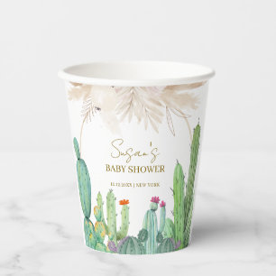Elegant Boho Western Cactus Arch Baby Shower Paper Cups