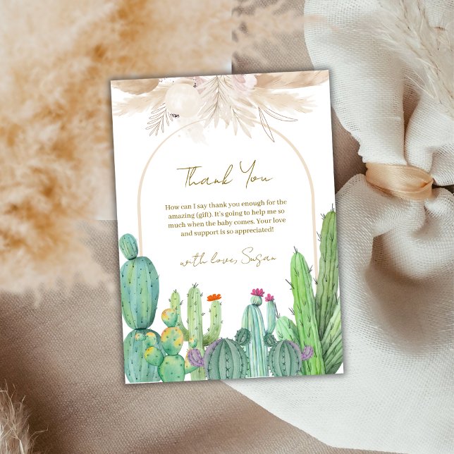 Elegant Boho Western Cactus Arch Baby Shower Thank You Card (Elegant Boho Western Cactus Arch Baby Shower Thank You Card)