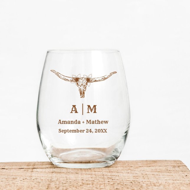 Elegant Boho Western Cowboy Wedding Stemless Wine Glass (Creator Uploaded)