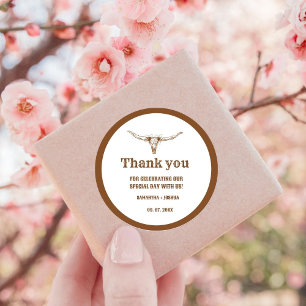 Elegant Boho Western Cowboy Wedding Thank you Classic Round Sticker