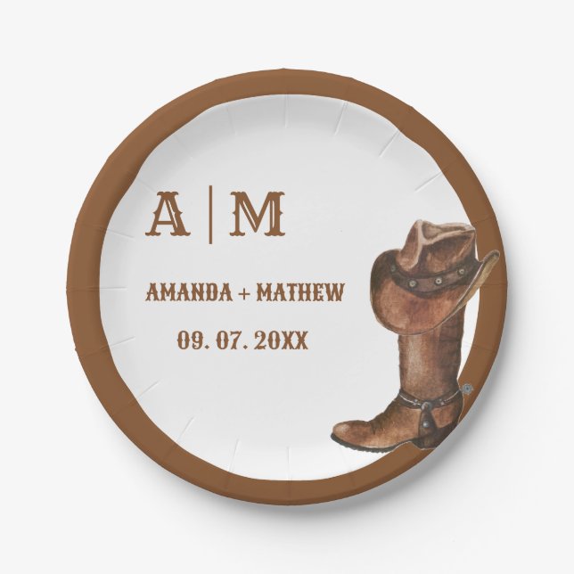 Elegant Boho Western Cowboy Wedding Thank you Paper Plate (Front)