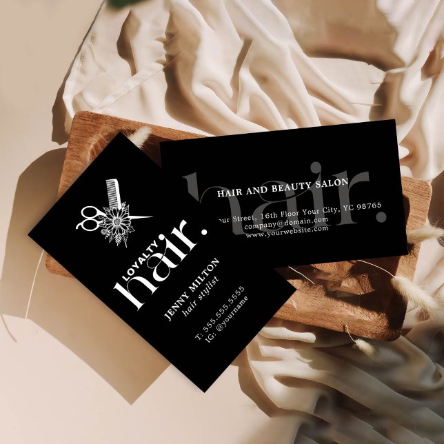 Elegant Boho White Black Scissors Hair Stylist Business Card (Creator Uploaded)