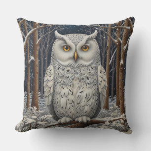 Elegant boho white owl woodland winter forest cushion