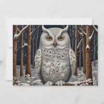 Elegant boho white owl woodland winter forest