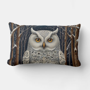 Elegant boho white owl woodland winter forest lumbar cushion