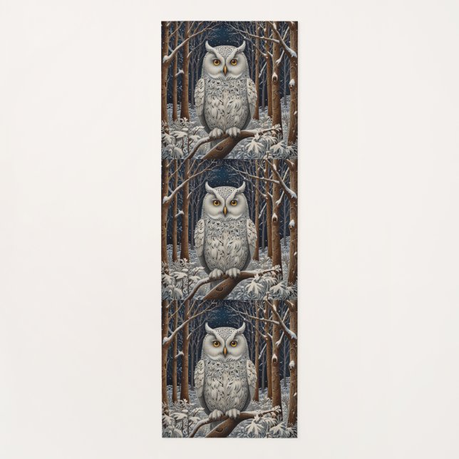 Elegant boho white owl woodland winter forest yoga mat (Front)