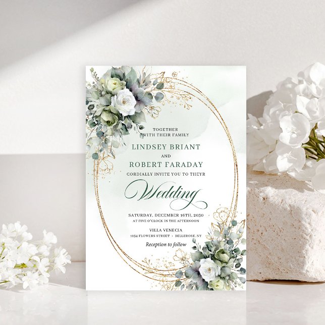 Elegant Boho White Roses Greenery Wedding Invite (Elegant Boho White Roses Greenery Wedding Invite)