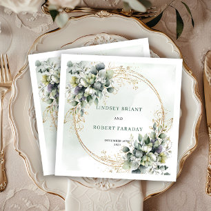 Elegant Boho White Roses Greenery Wedding Napkins