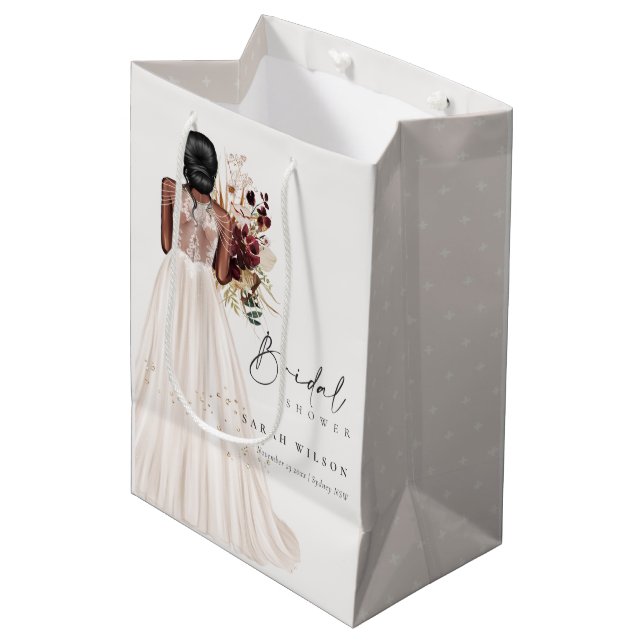 Elegant Boho White Wedding Gown Bridal Shower Medium Gift Bag (Front Angled)