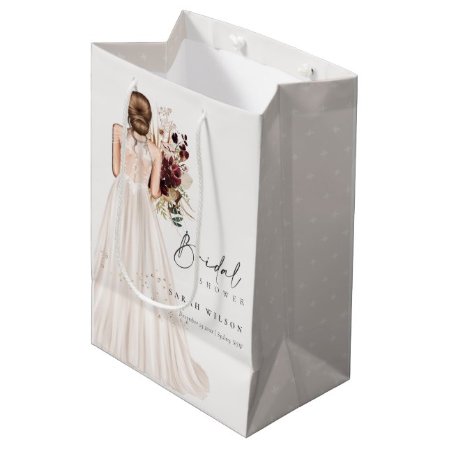 Elegant Boho White Wedding Gown Bridal Shower Medium Gift Bag (Front Angled)