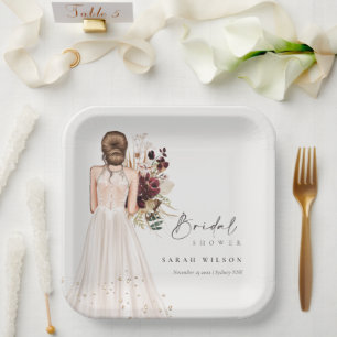 Elegant Boho White Wedding Gown Bridal Shower Paper Plate
