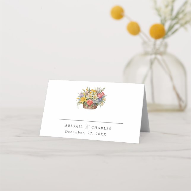 Elegant Boho  wildflower basket Place Card (Front)
