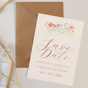 Elegant Boho Wildflower Beige Photo Wedding Save The Date