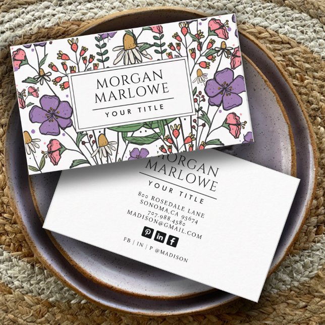 Elegant Boho Wildflower Botanical Floral Business Card (Creator Uploaded)